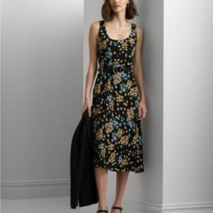 Lauren Ralph Lauren Women's Floral Belted Crepe Sleeveless Dress